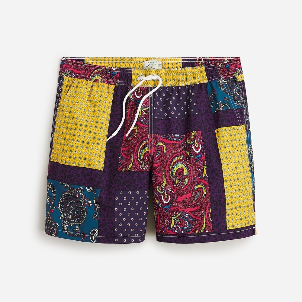 Men's Patchwork Paisley Swim Trunks - Purple/Yellow